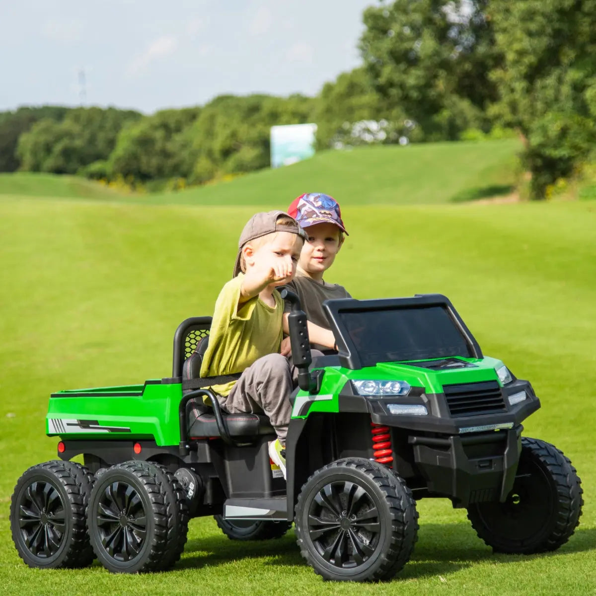 24V 6 Wheeler Tractor Trailer 2 Seater Ride-on with Dump Cart and Parental Remote