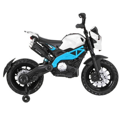 KIDS Ride on 12V ELECTRIC MOTORCYCLE, DIRT BIKE, WITH TRAINING WHEELS
